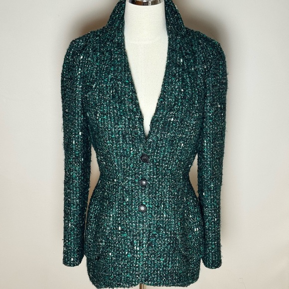 Thierry Mugler Jackets & Blazers - Vintage Thierry Mugler Green Tweed Wool Jacket Size 42